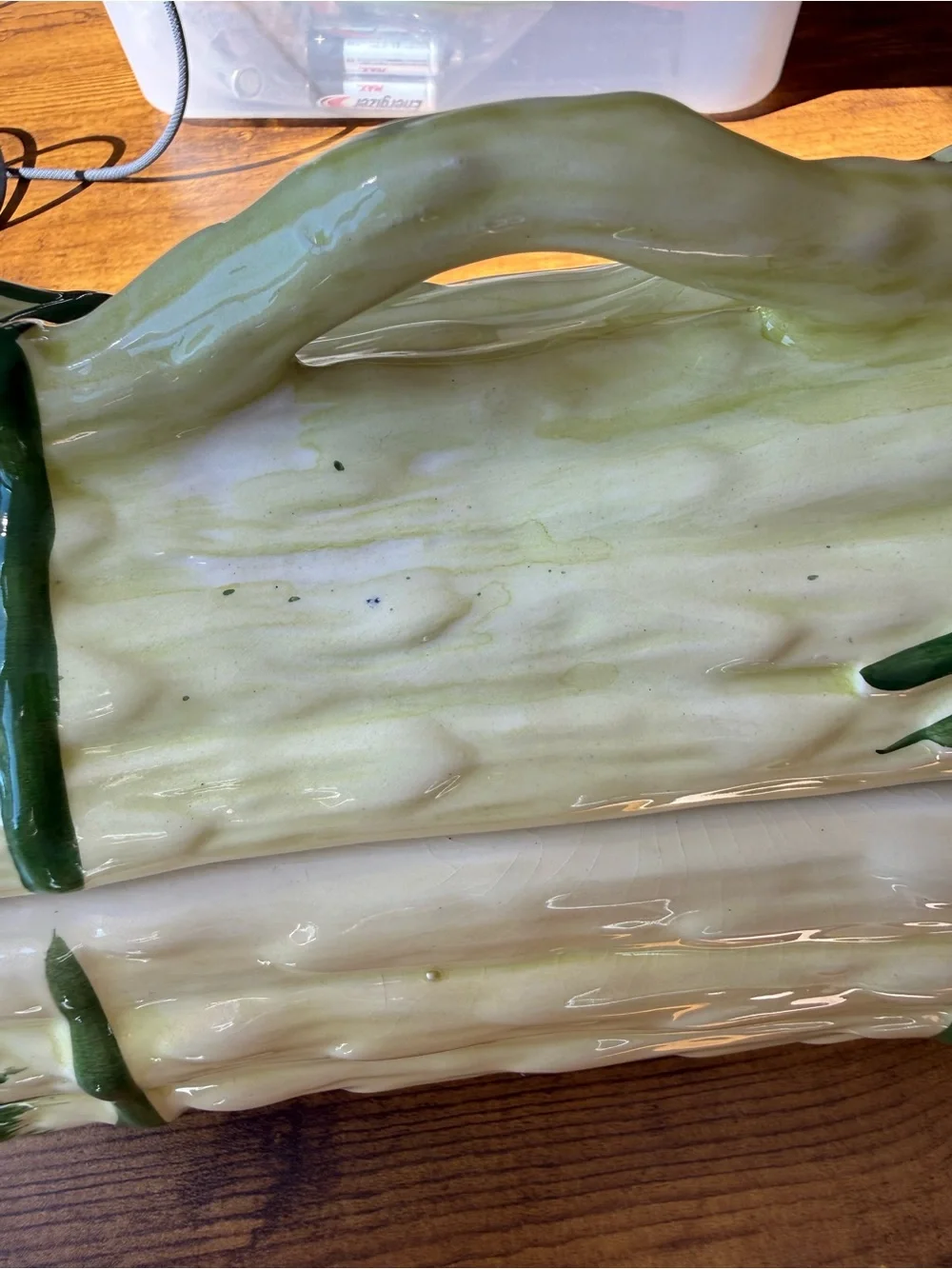 Vintage majolica ceramic asparagus dish